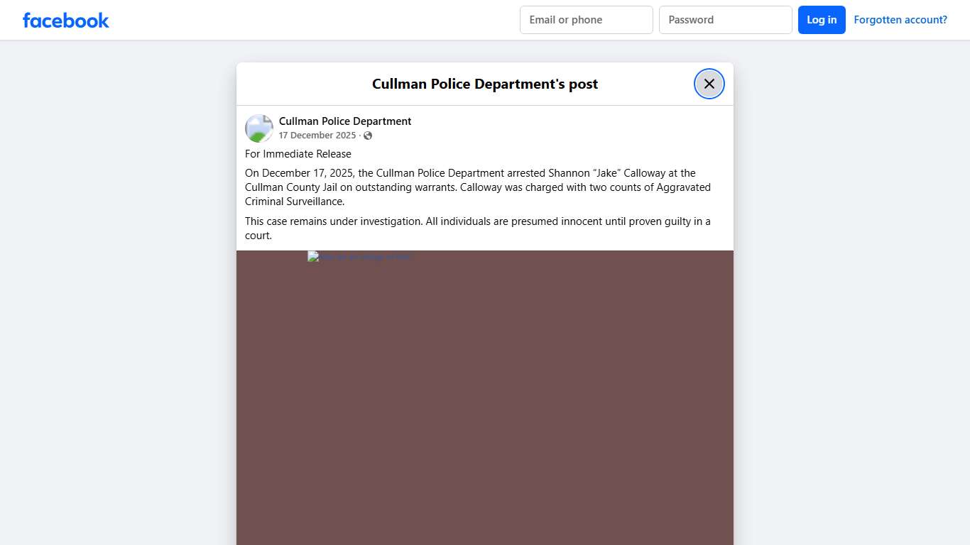 For Immediate Release On... - Cullman Police Department Facebook